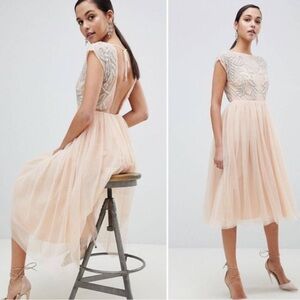 ASOS pink blush tulle tutu Mesh Dress beaded NWT 6